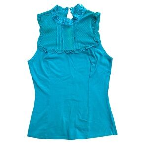 Guess Jeans L sleeveless teal lace turtleneck top